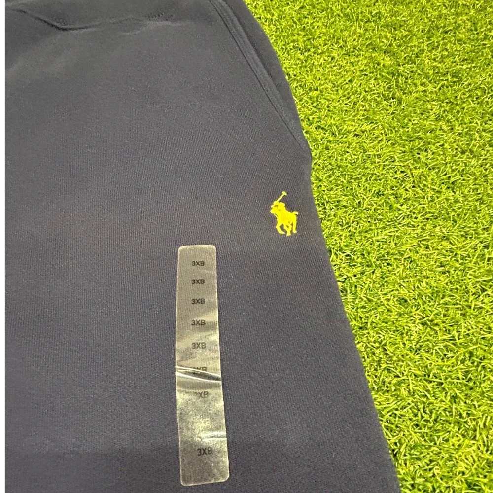 Polo Ralph Lauren Men Navy Blue Fleece Sweatpants Big & Tall 3XB Yellow Pony New